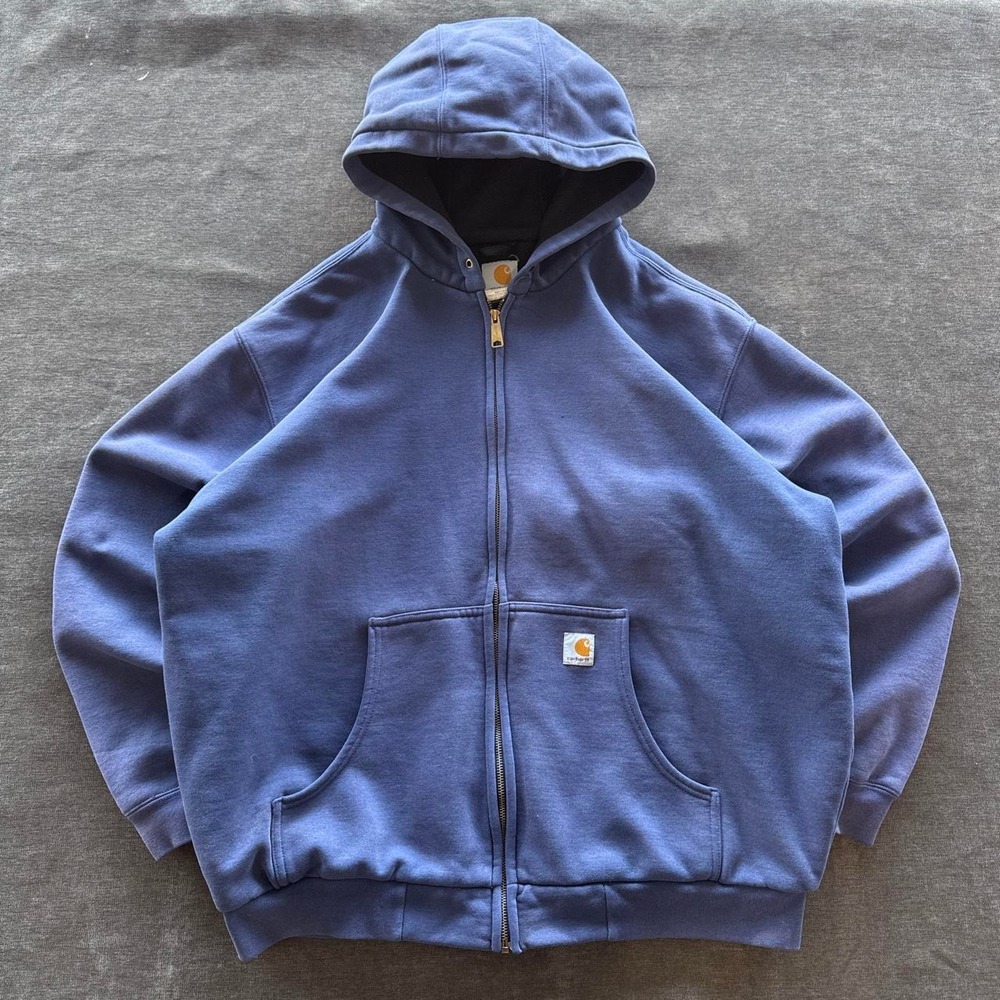 Carhartt J149 NVY Vintage Y2K Faded Blue Zip Up Hoodie Thermal Lined XL 2XL